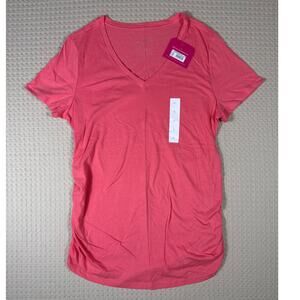 NWT Isabel Maternity Pink Short Sleeve T-Shirt V-Neck Women's Large Side Ruched